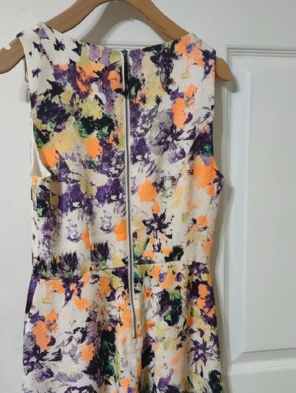 Maeve anthropology Cream Dress with Orange, Purple & Green Floral Print Size 2.